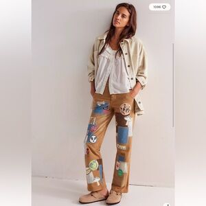 We The Free People Patch On You Patchwork Groovy Baggy Straight Jeans 26